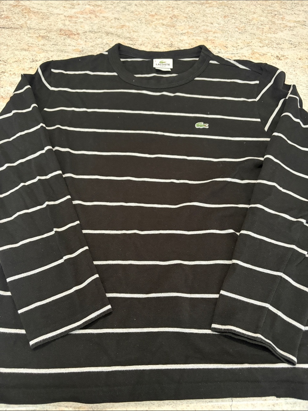 Lacoste Black Long-Sleeve Crewneck with White Stripes